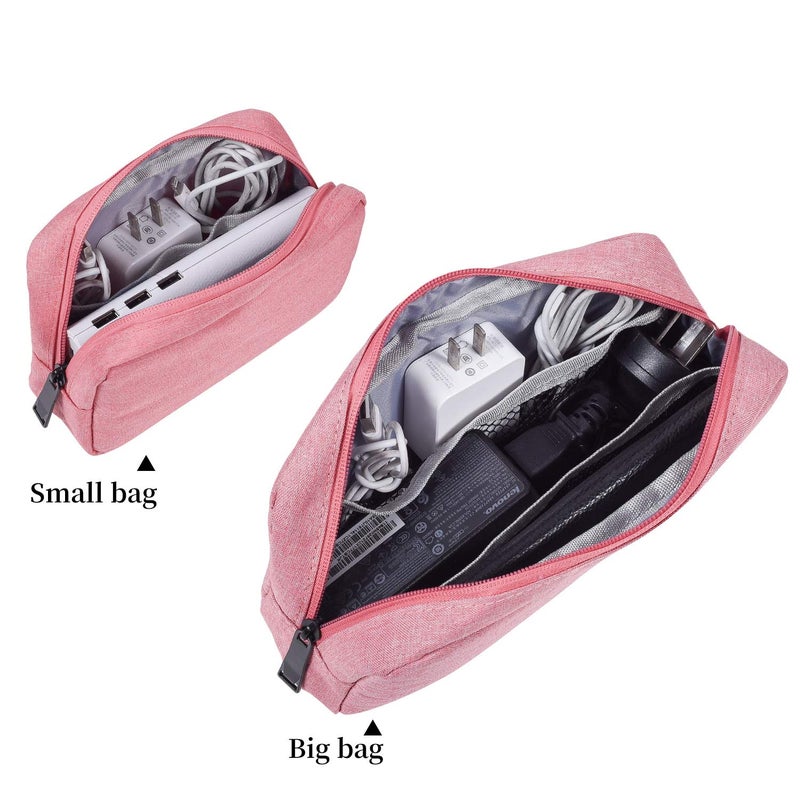 dealcase Electronic Accessories Organizer, Durable Small Electronics Accessories Storage Bag Compatible Laptop Charger Various USB,Cables,Cords and Power Travel Gadget Carry Bag,Pink(Small+Big) - Image 3